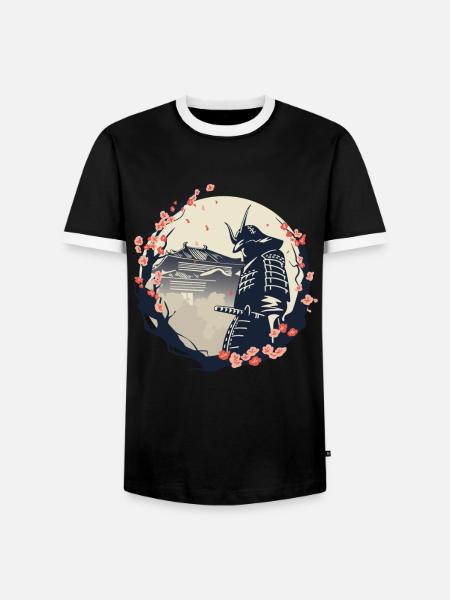 Samurai Kirschblüten Japan Japanisch - Männer Kontrast-T-Shirt - Schwarz/Weiß