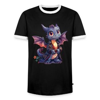 Dragon Vampire Halloween Cute Anime Kids - Men's Ringer Shirt - black/white - Front - AI Model Female 172 light (172cm) & AI Model Male 178 light (178cm)