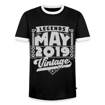 Vintage Gift Birthday May 2019, May 2019 - Men's Ringer Shirt - black/white - Front - AI Model Female 172 light (172cm) & AI Model Male 178 light (178cm)