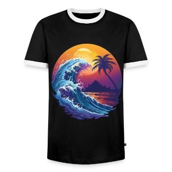 Ocean Sea Wave Sunset Background - Men's Ringer Shirt - black/white - Front - AI Model Female 172 light (172cm) & AI Model Male 178 light (178cm)