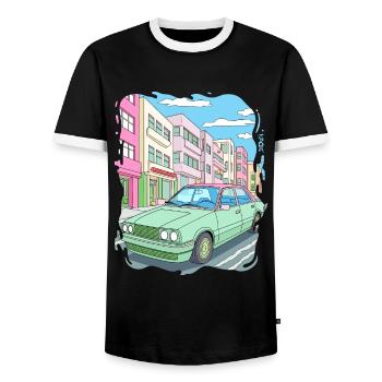 Candy Colored Road Cruiser Car - Men's Ringer Shirt - black/white - Front - AI Model Female 172 light (172cm) & AI Model Male 178 light (178cm)