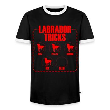 LABRADOR TRICKS Lustig Labrador Retriever Hund - Männer Kontrast-T-Shirt - Schwarz/Weiß - Vorne - AI Model Female 172 light (172cm) & AI Model Male 178 light (178cm)