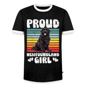 Newfoundland PROUD NEWFIE GIRL NEWFOUNDLAND - Men's Ringer Shirt - black/white - Front - AI Model Female 172 light (172cm) & AI Model Male 178 light (178cm)