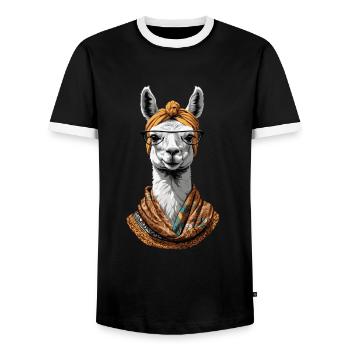 Lama Liebende Mama Lustiges Design Muttertag - Männer Kontrast-T-Shirt - Schwarz/Weiß - Vorne - AI Model Female 172 light (172cm) & AI Model Male 178 light (178cm)