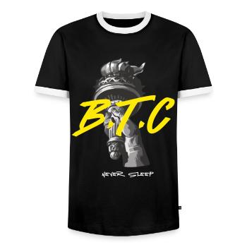 Bitcoin Never Sleeps Bitcoin Btc Crypto Währung - Männer Kontrast-T-Shirt - Schwarz/Weiß - Vorne - AI Model Female 172 light (172cm) & AI Model Male 178 light (178cm)