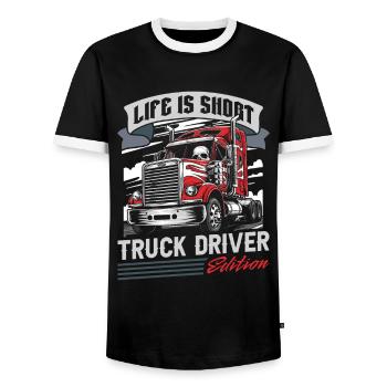 Truck Driver Trucker Truck Driver - Men's Ringer Shirt - black/white - Front - AI Model Female 172 light (172cm) & AI Model Male 178 light (178cm)