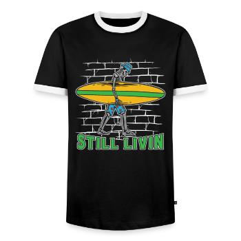 Surfer Surfen - Männer Kontrast-T-Shirt - Schwarz/Weiß - Vorne - AI Model Female 172 light (172cm) & AI Model Male 178 light (178cm)