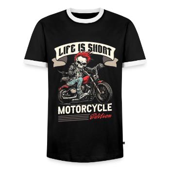 Motorrad Biker Motorbike - Männer Kontrast-T-Shirt - Schwarz/Weiß - Vorne - AI Model Female 172 light (172cm) & AI Model Male 178 light (178cm)