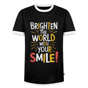 Light up the world with your smile - Men's Ringer Shirt - black/white - Front - AI Model Female 172 light (172cm) & AI Model Male 178 light (178cm)