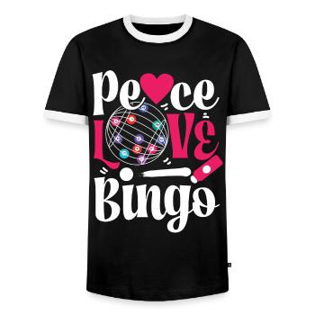 Bingo Player Girl Peace Love Bingo - Men's Ringer Shirt - black/white - Front - AI Model Female 172 light (172cm) & AI Model Male 178 light (178cm)