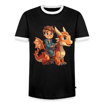 Drachenschule Kid Riding Dragon Kids - Männer Kontrast-T-Shirt - Schwarz/Weiß - Vorne - AI Model Female 172 light (172cm) & AI Model Male 178 light (178cm)