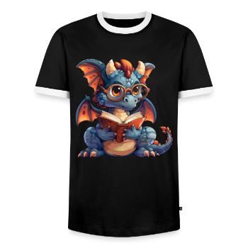 Kite Reading Book School Kids - Men's Ringer Shirt - black/white - Front - AI Model Female 172 light (172cm) & AI Model Male 178 light (178cm)