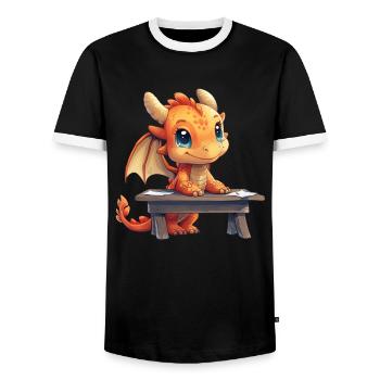 Drachenschule Drache Niedliche Kinder - Männer Kontrast-T-Shirt - Schwarz/Weiß - Vorne - AI Model Female 172 light (172cm) & AI Model Male 178 light (178cm)