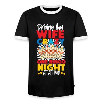 Bingo Player Husband Wife Driving - Men's Ringer Shirt - black/white - Front - AI Model Female 172 light (172cm) & AI Model Male 178 light (178cm)