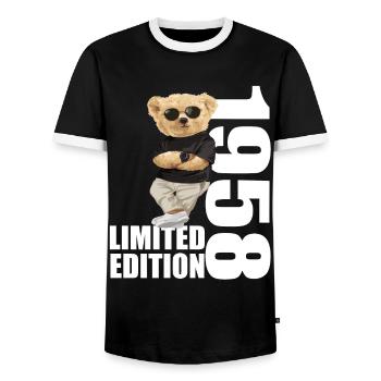 Limited Edition 1958 Bär Bären Geburtstag 1958 - Männer Kontrast-T-Shirt - Schwarz/Weiß - Vorne - AI Model Female 172 light (172cm) & AI Model Male 178 light (178cm)