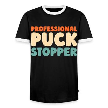 Hockey sur glace gardien de but Puck de gardien de but Rondelle de hockey - T-shirt contrasté Homme - noir/blanc - Devant - AI Model Female 172 light (172cm) & AI Model Male 178 light (178cm)