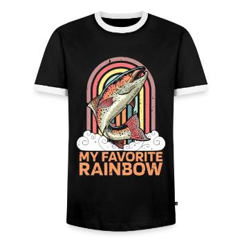 Pêche à la truite Mon pêcheur arc-en-ciel préféré - T-shirt contrasté Homme - noir/blanc - Devant - AI Model Female 172 light (172cm) & AI Model Male 178 light (178cm)