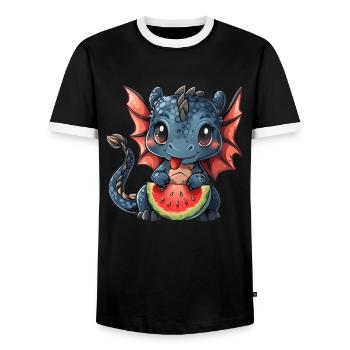 Dragon Watermelon Kawaii Dragon Kids - Men's Ringer Shirt - black/white - Front - AI Model Female 172 light (172cm) & AI Model Male 178 light (178cm)
