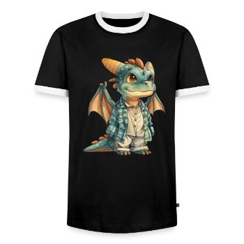 Dragon Pajamas Kawaii Dragon Kids - Men's Ringer Shirt - black/white - Front - AI Model Female 172 light (172cm) & AI Model Male 178 light (178cm)
