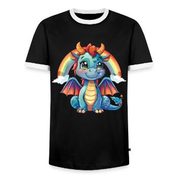 Dragon Rainbow Kawaii Dragon Kids - Men's Ringer Shirt - black/white - Front - AI Model Female 172 light (172cm) & AI Model Male 178 light (178cm)