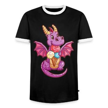 Dragon Ice Cream Kawaii Dragon Kids - Men's Ringer Shirt - black/white - Front - AI Model Female 172 light (172cm) & AI Model Male 178 light (178cm)