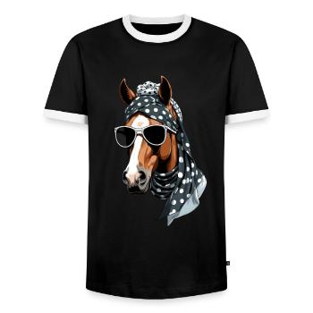 Maman Cheval Cheval Amant Mère Cheval Fille - T-shirt contrasté Homme - noir/blanc - Devant - AI Model Female 172 light (172cm) & AI Model Male 178 light (178cm)