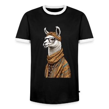 Lama Liebende Mama Lustiges Mutter Design - Männer Kontrast-T-Shirt - Schwarz/Weiß - Vorne - AI Model Female 172 light (172cm) & AI Model Male 178 light (178cm)