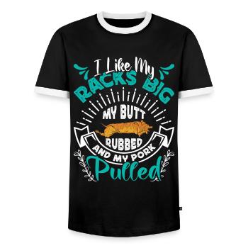 Amateur de viande J’AIME MES CARRÉS GROS PORC EFFILOCHÉ - T-shirt contrasté Homme - noir/blanc - Devant - AI Model Female 172 light (172cm) & AI Model Male 178 light (178cm)