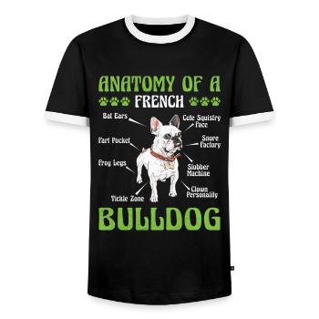 Bouledogue Français Drôle ANATOMIE D’UN FRANÇAIS - T-shirt contrasté Homme - noir/blanc - Devant - AI Model Female 172 light (172cm) & AI Model Male 178 light (178cm)