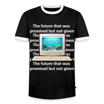 Frutiger Aero Aesthetic Tech - Men's Ringer Shirt - black/white - Front - AI Model Female 172 light (172cm) & AI Model Male 178 light (178cm)