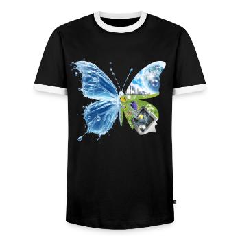 Frutiger Aero Aesthetic Butterfly Computer Fishes - Männer Kontrast-T-Shirt - Schwarz/Weiß - Vorne - AI Model Female 172 light (172cm) & AI Model Male 178 light (178cm)