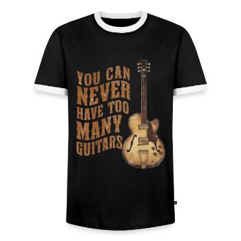 On n’a jamais trop de guitares - T-shirt contrasté Homme - noir/blanc - Devant - AI Model Female 172 light (172cm) & AI Model Male 178 light (178cm)