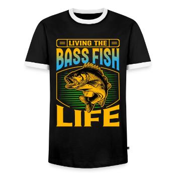 Living the Bass Fish Life - Men's Ringer Shirt - black/white - Front - AI Model Female 172 light (172cm) & AI Model Male 178 light (178cm)