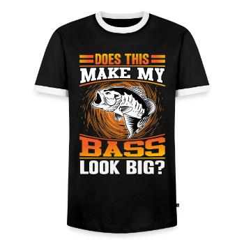 Does this make my Bass look Big? - Men's Ringer Shirt - black/white - Front - AI Model Female 172 light (172cm) & AI Model Male 178 light (178cm)