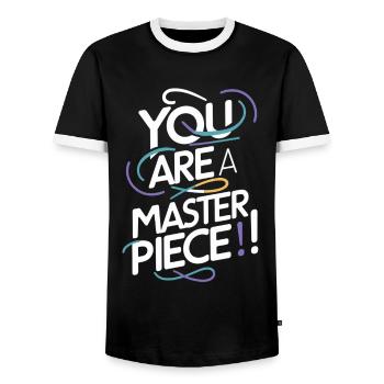 You Are A Masterpiece Motivationskunst - Men's Ringer Shirt - black/white - Front - AI Model Female 172 light (172cm) & AI Model Male 178 light (178cm)