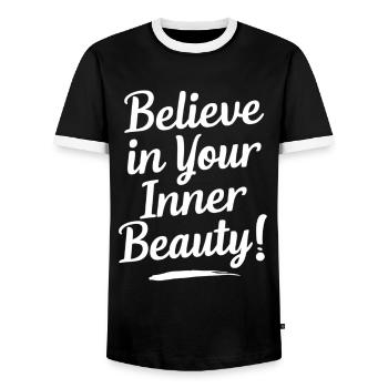 Believe in your inner beauty - Men's Ringer Shirt - black/white - Front - AI Model Female 172 light (172cm) & AI Model Male 178 light (178cm)