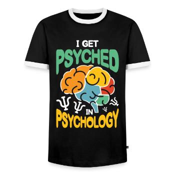 I get Psyched in Psychology - Männer Kontrast-T-Shirt - Schwarz/Weiß - Vorne - AI Model Female 172 light (172cm) & AI Model Male 178 light (178cm)