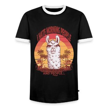 I Hate Morning People für einen Morgenmuffel - Männer Kontrast-T-Shirt - Schwarz/Weiß - Vorne - AI Model Female 172 light (172cm) & AI Model Male 178 light (178cm)