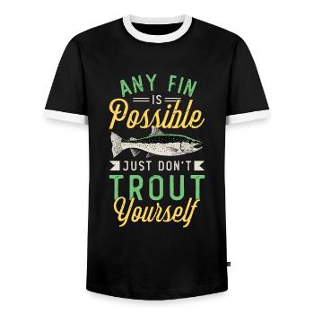 Trout Fishing Any Fin Is Possible Just Fly Fishing - Men's Ringer Shirt - black/white - Front - AI Model Female 172 light (172cm) & AI Model Male 178 light (178cm)
