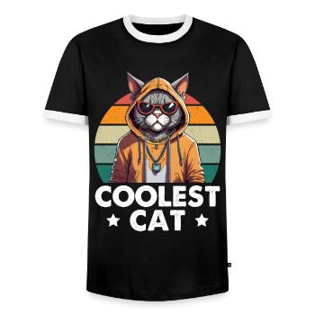 Coolest Cat - Men's Ringer Shirt - black/white - Front - AI Model Female 172 light (172cm) & AI Model Male 178 light (178cm)