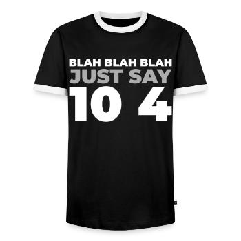 Emergency Call Control Center Operations Center - Men's Ringer Shirt - black/white - Front - AI Model Female 172 light (172cm) & AI Model Male 178 light (178cm)