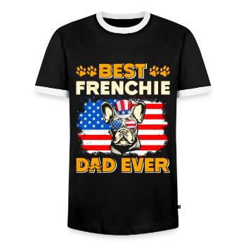French Bulldog BEST FRENCHIE DAD EVER USA - Men's Ringer Shirt - black/white - Front - AI Model Female 172 light (172cm) & AI Model Male 178 light (178cm)