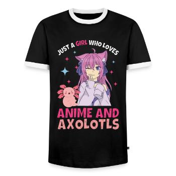 Anime Axolotls Süße Kawaii Teen Girls Kinder - Männer Kontrast-T-Shirt - Schwarz/Weiß - Vorne - AI Model Female 172 light (172cm) & AI Model Male 178 light (178cm)