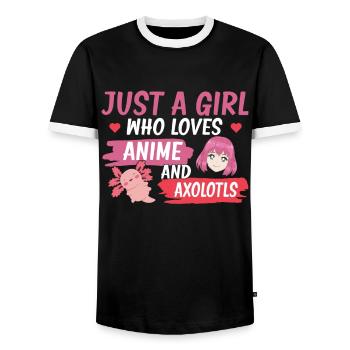 Anime Axolotls Süße Kawaii Teen Girls Kinder - Männer Kontrast-T-Shirt - Schwarz/Weiß - Vorne - AI Model Female 172 light (172cm) & AI Model Male 178 light (178cm)