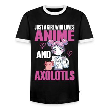 Anime Axolotls Süße Kawaii Teen Girls Kinder - Männer Kontrast-T-Shirt - Schwarz/Weiß - Vorne - AI Model Female 172 light (172cm) & AI Model Male 178 light (178cm)