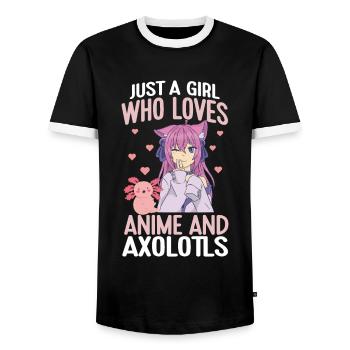 Anime Axolotls Süße Kawaii Teen Girls Kinder - Männer Kontrast-T-Shirt - Schwarz/Weiß - Vorne - AI Model Female 172 light (172cm) & AI Model Male 178 light (178cm)