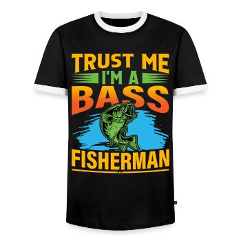 Glaub mir, ich bin ein Barschfischer - Männer Kontrast-T-Shirt - Schwarz/Weiß - Vorne - AI Model Female 172 light (172cm) & AI Model Male 178 light (178cm)