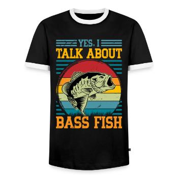 Yes I talk about Bass Fish - Men's Ringer Shirt - black/white - Front - AI Model Female 172 light (172cm) & AI Model Male 178 light (178cm)