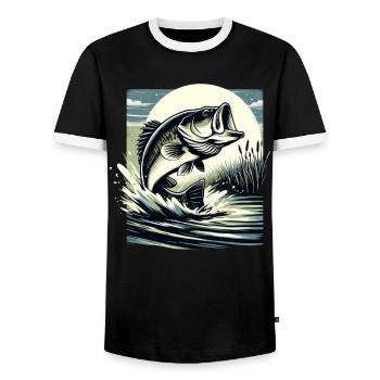 Bass Fish - Men's Ringer Shirt - black/white - Front - AI Model Female 172 light (172cm) & AI Model Male 178 light (178cm)
