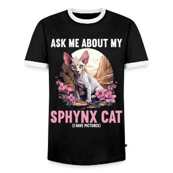Sphynx Kitten Sphynx Cat - Men's Ringer Shirt - black/white - Front - AI Model Female 172 light (172cm) & AI Model Male 178 light (178cm)